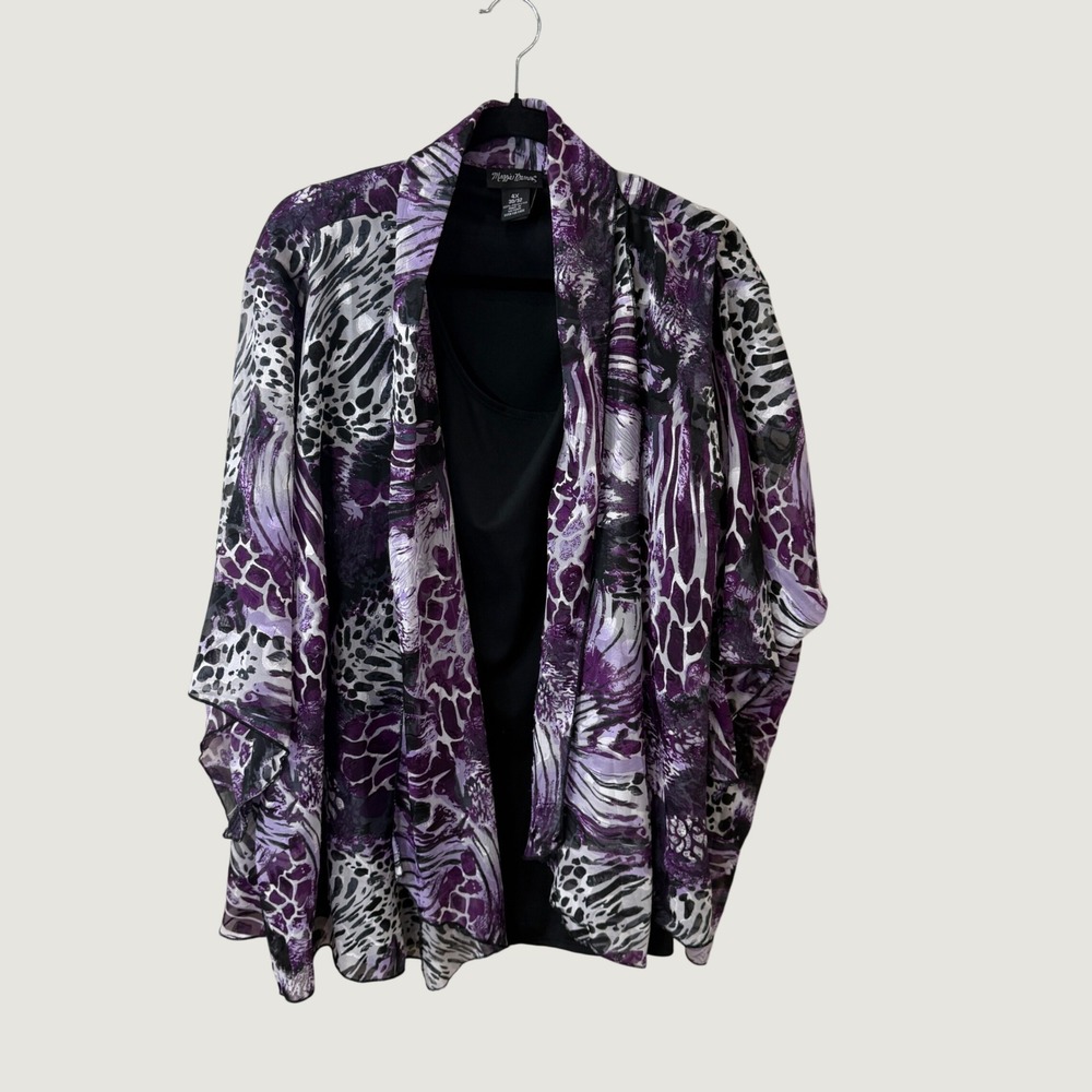 Maggie Barnes Kimono Tank Set 4X Purple Animal Print Flowy Boho Fall Layering